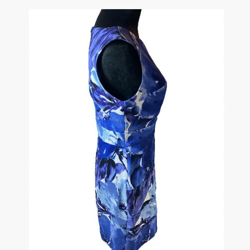Connected Apparel Blue Floral Print Sleeveless Sheath Casual Dress  Size 6  EUC - Picture 4 of 10